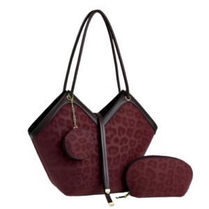 leopard-print burgundy suede-style tote bag